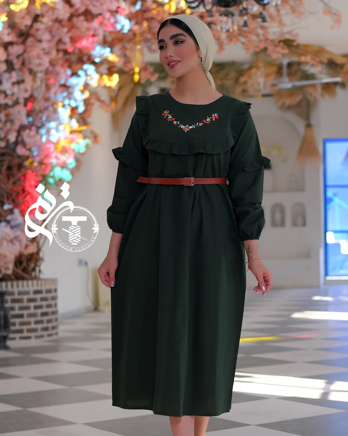 کفتان لینن مدل شهرزاد — رنگ سبز کله غازی — لینن ۱۰۰٪ خنک و تنفس‌پذیر