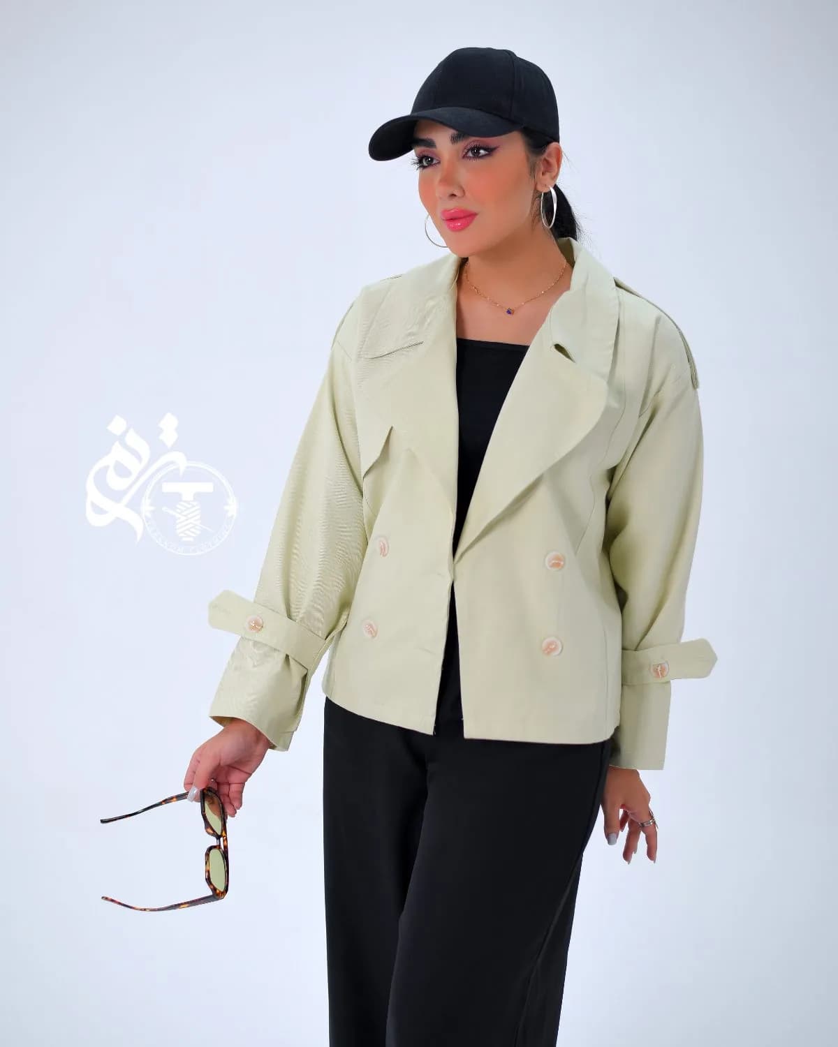 کراپ کت کتان مدل ماهپوش — رنگ سبز کاهویی — کتان 430 گرم کجراه