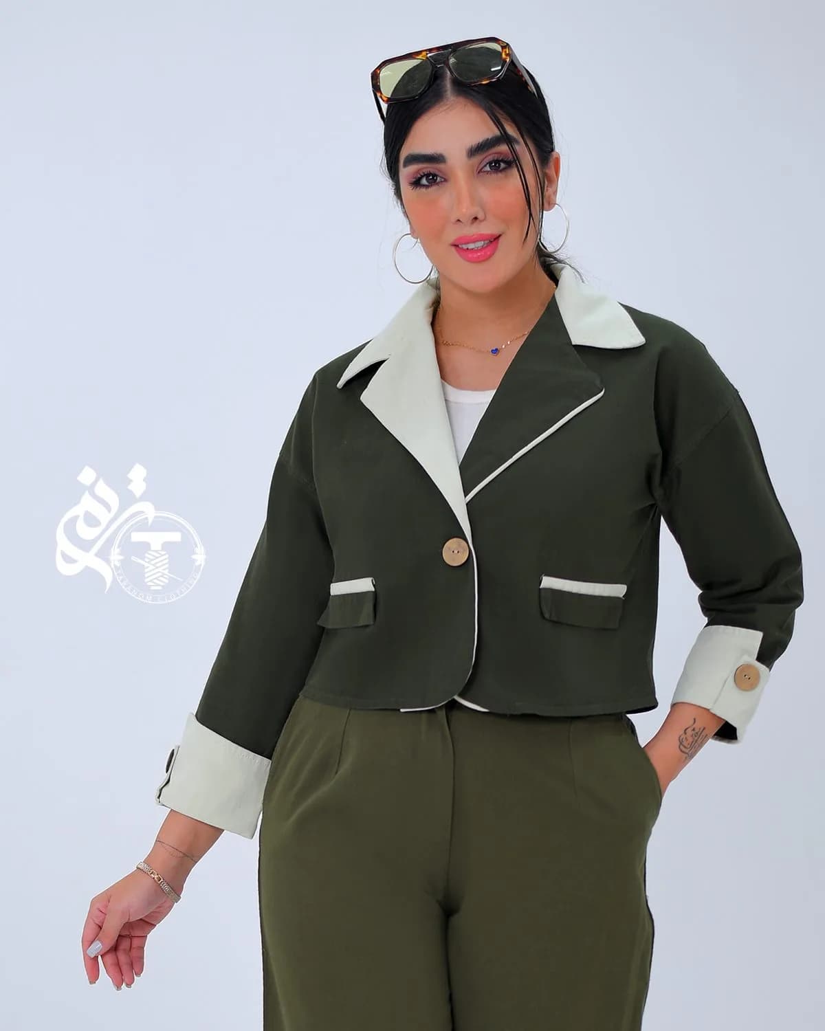 کراپ کت کتان مدل کمند — رنگ سبز یشمی — کتان 430 گرم کجراه