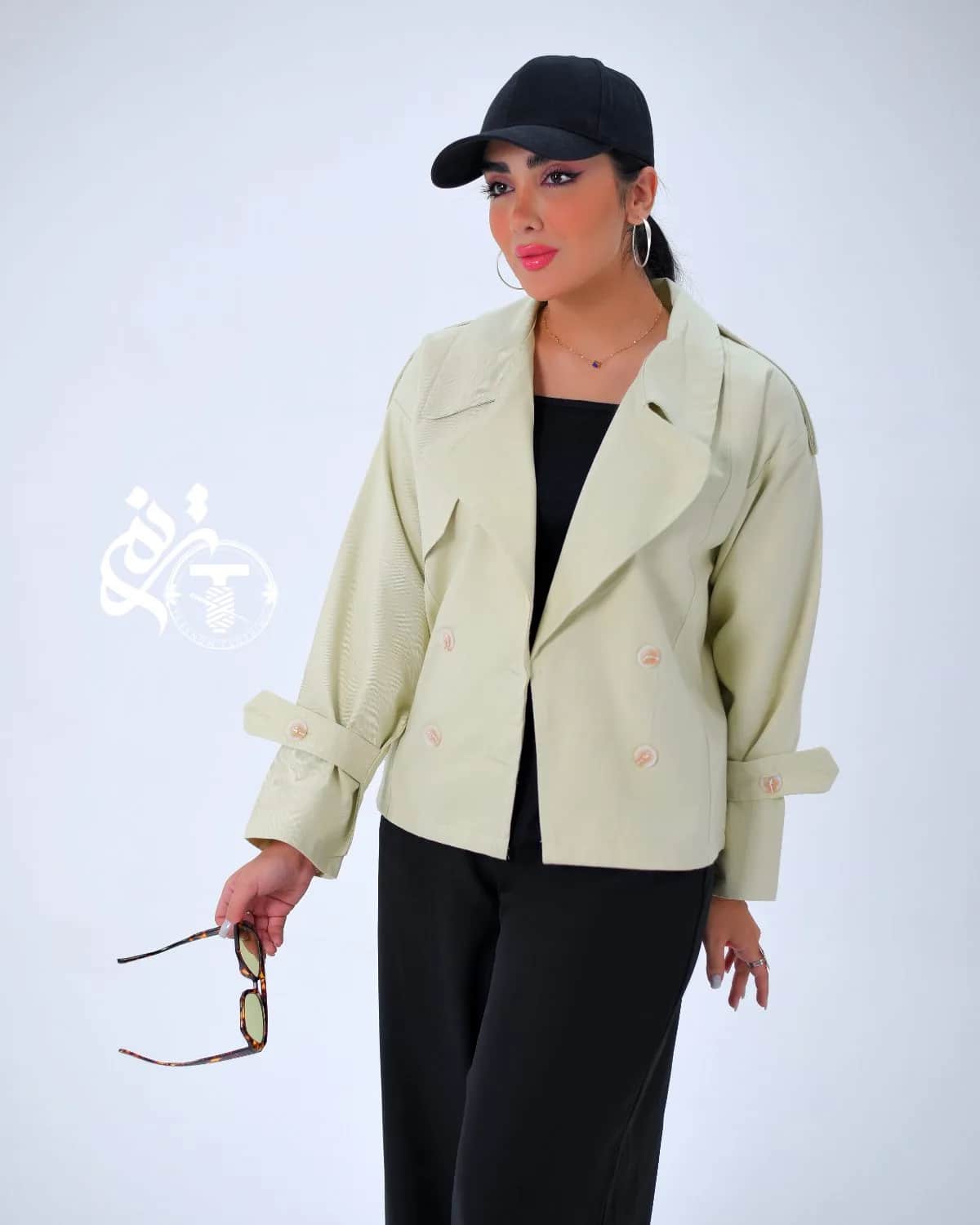 کراپ کت کتان مدل ماهپوش — رنگ سبز کاهویی — کتان 430 گرم کجراه