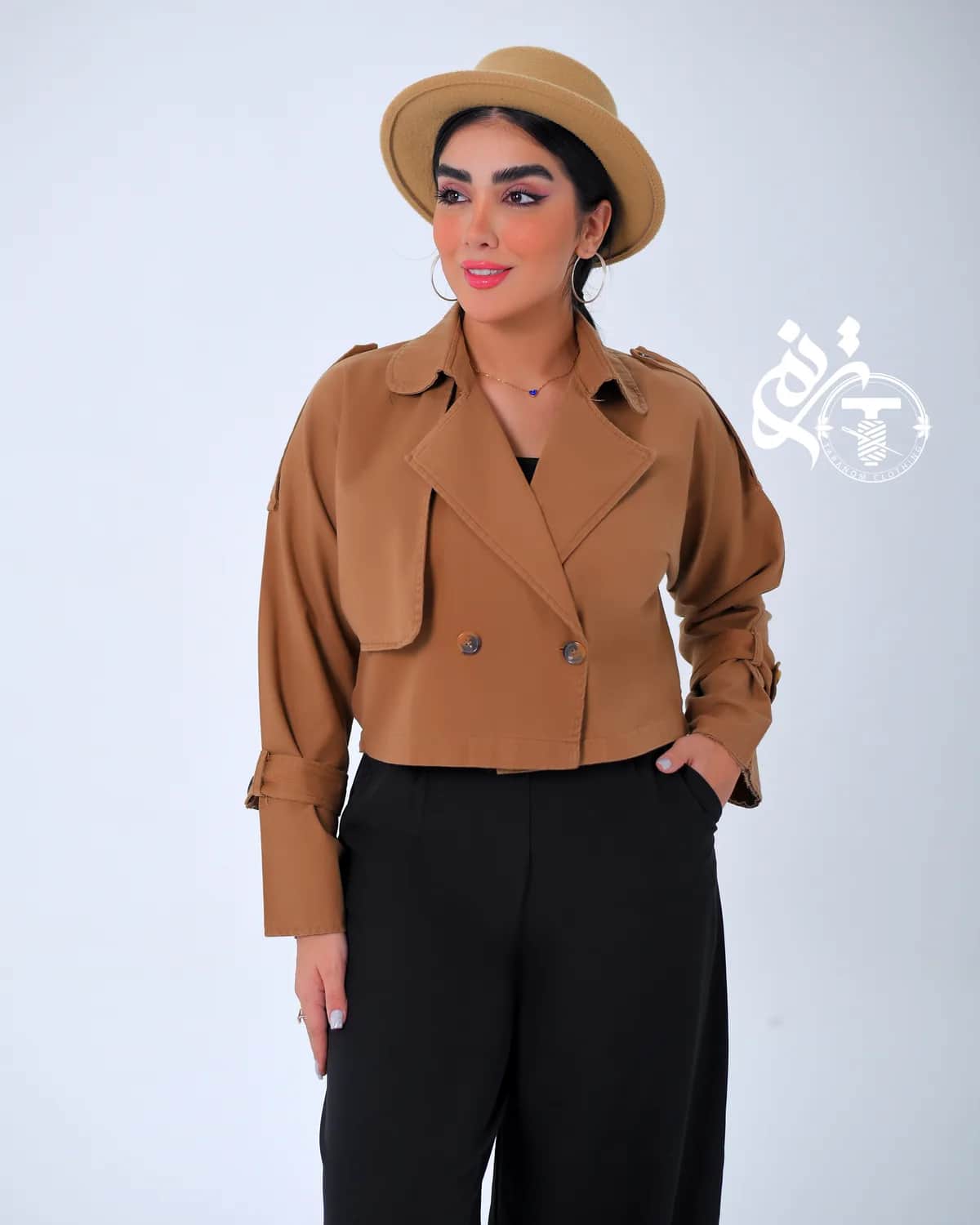 کت کراپ کتان مدل آرامیس — رنگ شکلاتی — کتان 430 گرم کجراه